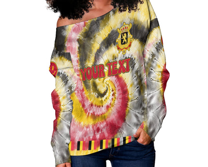 Belgium Women Off Shoulder Sweatshirt Custom Tie Dye Style