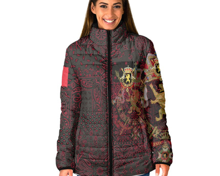 Belgium Women Padded Jacket Paisley Flag And Skull Style