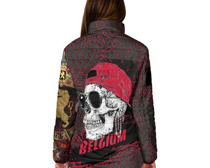 Belgium Women Padded Jacket Paisley Flag And Skull Style