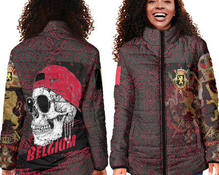 Belgium Women Padded Jacket Paisley Flag And Skull Style