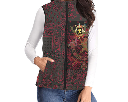 Belgium Women Padded Jacket Vest Paisley Flag And Skull Style