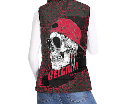 Belgium Women Padded Jacket Vest Paisley Flag And Skull Style