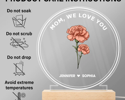 Best Mom Ever We Love You Birth Month Flower - Personalized 3D Led Light Wooden Base