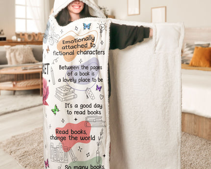 Birth Flower Book Lovers, Books Quotes - Personalized Wearable Blanket Hoodie