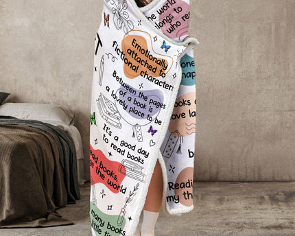 Birth Flower Book Lovers, Books Quotes - Personalized Wearable Blanket Hoodie