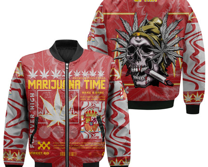 Spain Bomber Jacket Flag & Coat Of Arms Marijuanas Style