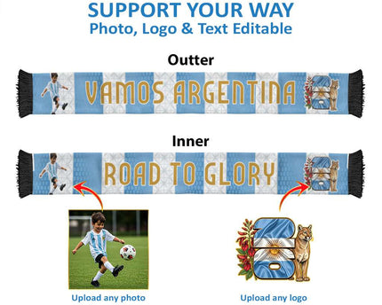 Custom Photo Name Argentina Soccer Scarf Football Albiceleste Fan