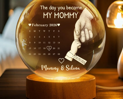Calendar Our First Mother's Day Father's Day The Day You Became My Mom Dad - Personalized Crystal Globe Lamp