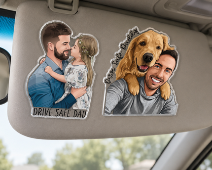 Personalized Portrait From Photo Dad And Kids Acrylic Car Visor Clip Fathers Day Gift