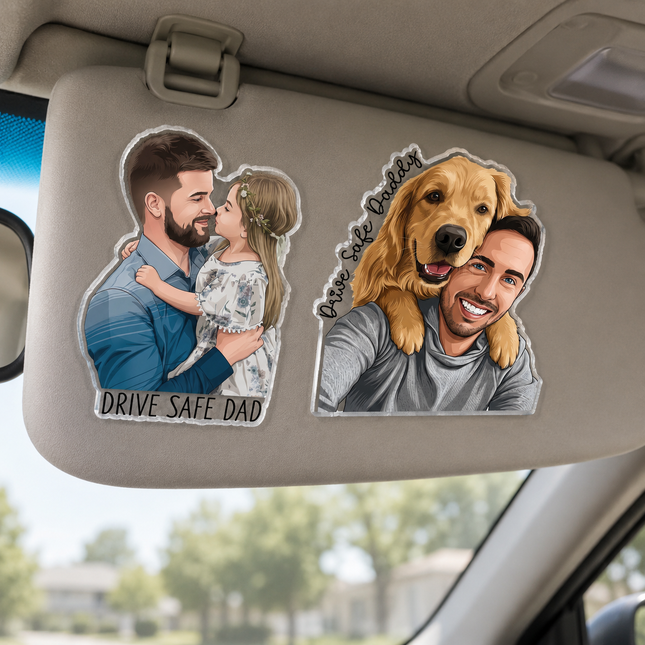 Personalized Portrait From Photo Dad And Kids Acrylic Car Visor Clip Fathers Day Gift