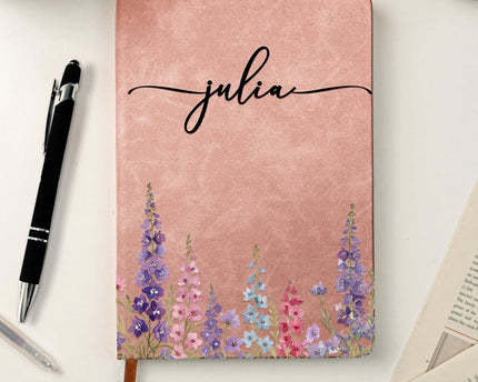 Custom Birth Flower & Name For Her, Wife, Daughter, Sister - Personalized Leather Journal