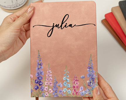 Custom Birth Flower & Name For Her, Wife, Daughter, Sister - Personalized Leather Journal