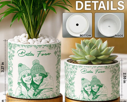 Custom Photo Pencil Sketch A True Friendship Is A Journey Without An End - Personalized Ceramic Plant Pot