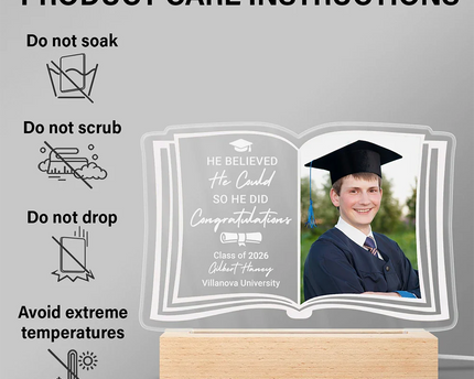 Custom Photo She Believed She Could - Graduation Gift - Personalized 3D Led Light Wooden Base
