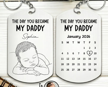 Custom Baby Photo Sketch Line Art Father's Day Gift For New Dad, Husband - Personalized Keychain