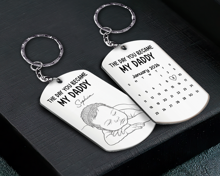 Custom Baby Photo Sketch Line Art Father's Day Gift For New Dad, Husband - Personalized Keychain