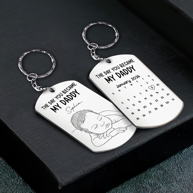Custom Baby Photo Sketch Line Art Father's Day Gift For New Dad, Husband - Personalized Keychain