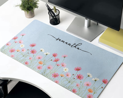 Custom Birth Flower & Name For Her, Coworkers, Friends, Teacher - Personalized Desk Mat