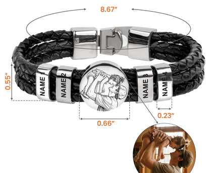 Custom Photo Sketch Line Art Father's Day Gift For Dad, New Dad, Husband - Personalized Bracelet