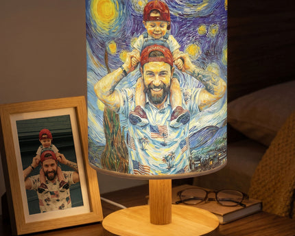 Custom Photo Van Gogh Style Father's Day Gift For New Dad, Husband - Personalized Fabric Lamp