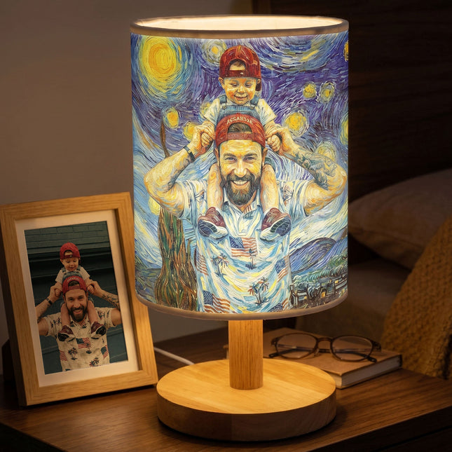 Custom Photo Van Gogh Style Father's Day Gift For New Dad, Husband - Personalized Fabric Lamp