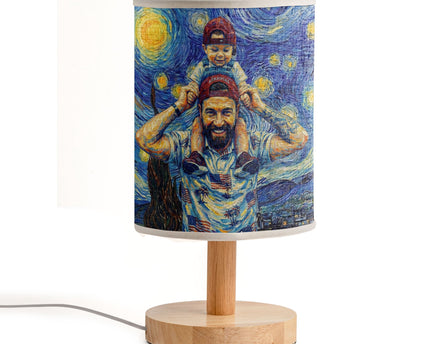 Custom Photo Van Gogh Style Father's Day Gift For New Dad, Husband - Personalized Fabric Lamp