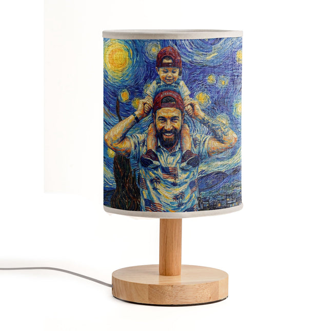 Custom Photo Van Gogh Style Father's Day Gift For New Dad, Husband - Personalized Fabric Lamp