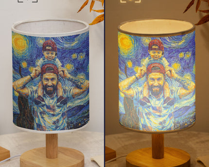 Custom Photo Van Gogh Style Father's Day Gift For New Dad, Husband - Personalized Fabric Lamp