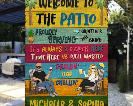 Patio Welcome Grilling Proudly Serving Whatever You Bring - Personalized Custom Classic Metal Signs
