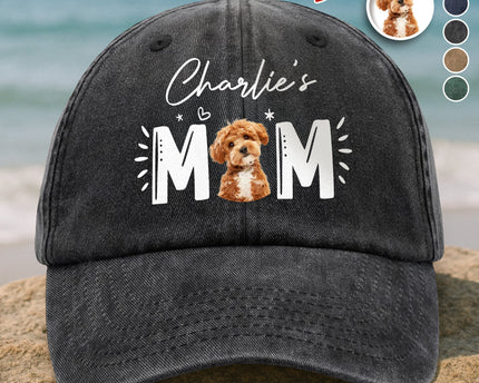 Custom Photo Dog Cat - Dog Mom Cat Mom Washed Denim Baseball Cap