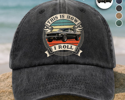 This Is How I Roll - Custom Car Photo Route 66 Vintage Washed Denim Baseball Cap