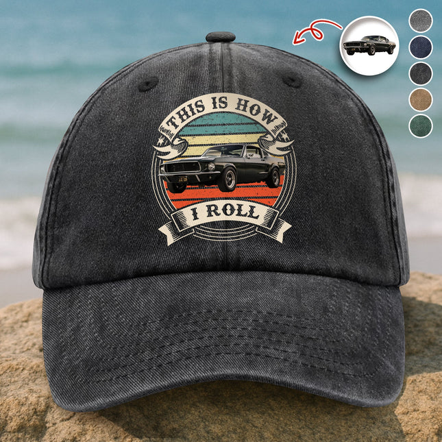 This Is How I Roll - Custom Car Photo Route 66 Vintage Washed Denim Baseball Cap