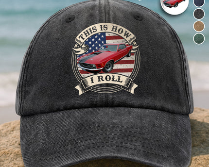 This Is How I Roll - Custom Car Photo Route 66 Vintage Washed Denim Baseball Cap