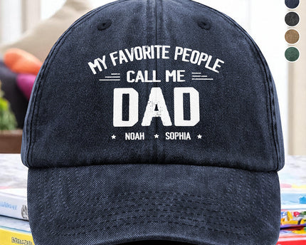 Personalized My Favorite People Call Me Daddy Vintage Washed Denim Baseball Cap