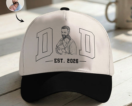 Dad Est Custom Photo Sketch Line Art Father's Day Gift For New Dad, Husband - Personalized Cap