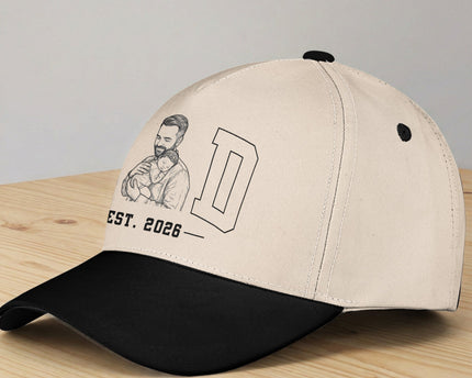 Dad Est Custom Photo Sketch Line Art Father's Day Gift For New Dad, Husband - Personalized Cap
