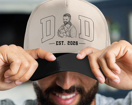 Dad Est Custom Photo Sketch Line Art Father's Day Gift For New Dad, Husband - Personalized Cap