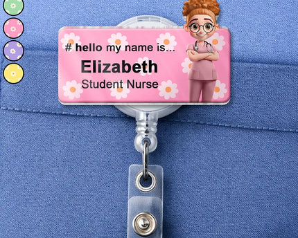 Daisy Pattern Nurse Hello My Name Is - Personalized Badge Reel