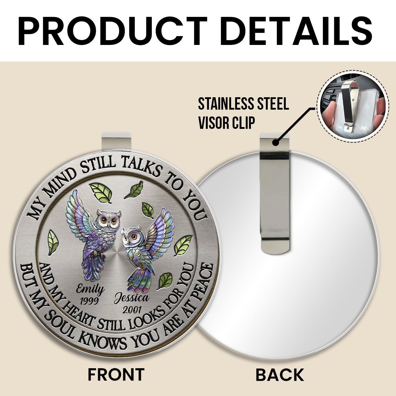 Memorial My Mind Still Talk To You - Personalized Car Visor Clip - Meaningful Gift For Family Members, Mom, Dad