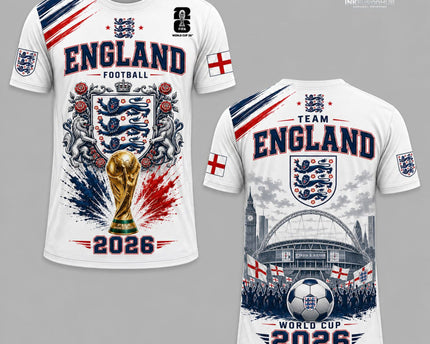 England World Cup 2026 Football T-Shirt Three Lions Fan Tee