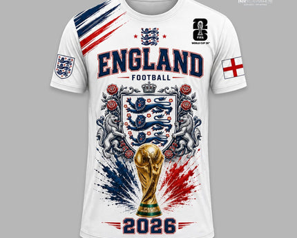 England World Cup 2026 Football T-Shirt Three Lions Fan Tee