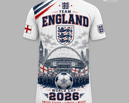 England World Cup 2026 Football T-Shirt Three Lions Fan Tee