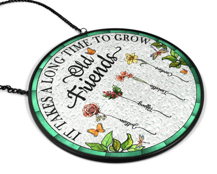 Birth Flower Grow An Old Friend - Personalized Stained Glass Window Hanging Suncatcher