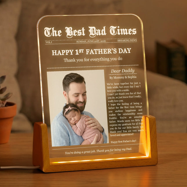 Father's Day Gifts, First Father's Day Custom Photo Gift For Dad, Husband - Personalized Night Light
