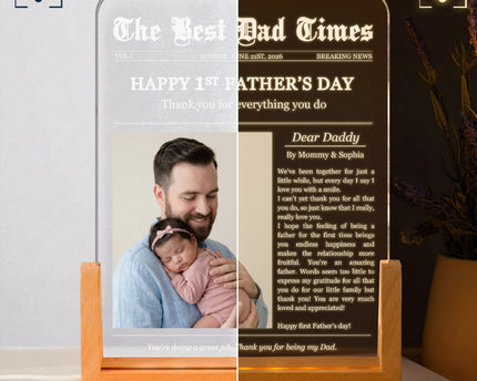 Father's Day Gifts, First Father's Day Custom Photo Gift For Dad, Husband - Personalized Night Light