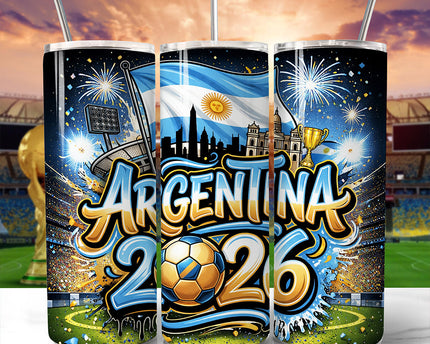 Argentina 2026 Soccer Cup Global Championship 20oz Tumbler With Lid and Stainless Steel Straw, Fans Football Gift Cup