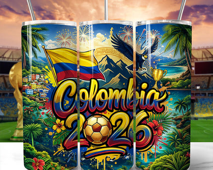Colombia 2026 Soccer Cup Global Championship 20oz Tumbler With Lid and Stainless Steel Straw, Fans Football Gift Cup