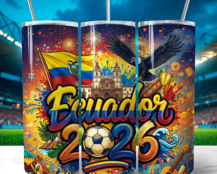 Ecuador 2026 Soccer Cup Global Championship 20oz Tumbler With Lid and Stainless Steel Straw, Fans Football Gift Cup