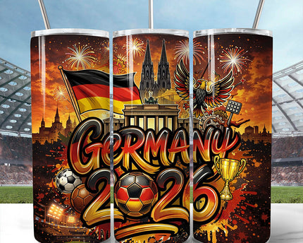 Germany 2026 Soccer Cup Global Championship 20oz Tumbler With Lid and Stainless Steel Straw, Fans Football Gift Cup