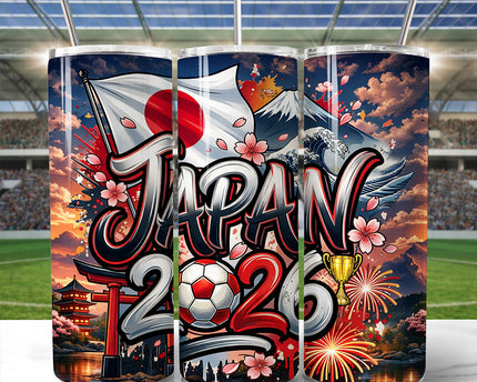 Japan 2026 Soccer Cup Global Championship 20oz Tumbler With Lid and Stainless Steel Straw, Fans Football Gift Cup